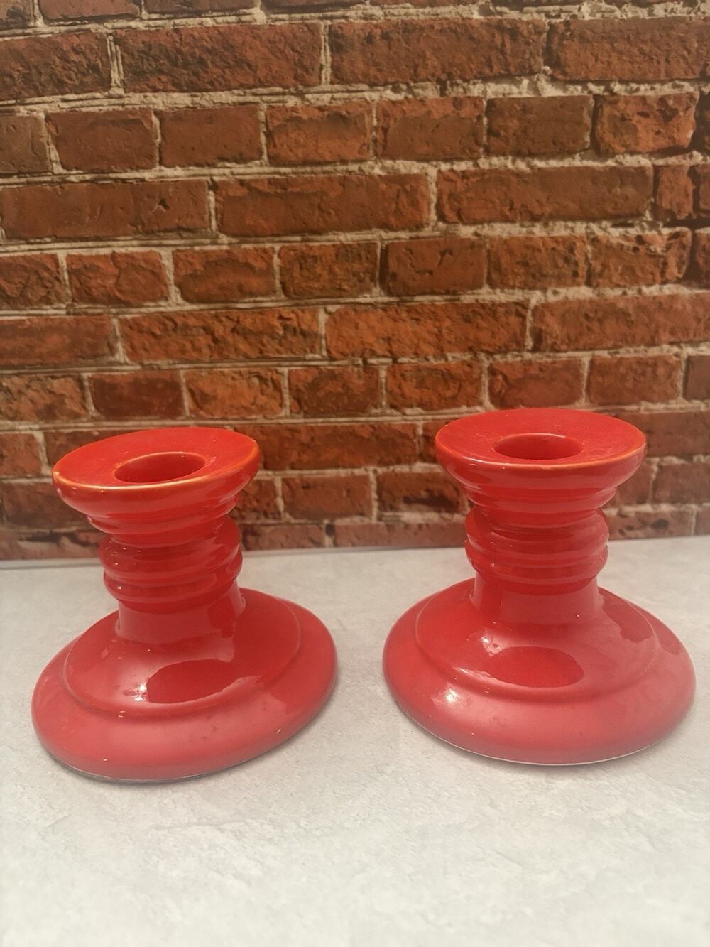 Vintage Pair of MCM Elegant Red Ceramic Candlestick Holders GHC Of Japan Maker